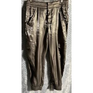 Anthropologie Baker Satin Cargo Joggers in Olive Green Size SP BOHO Gypsy